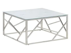 Mesa de centro plateada acero inoxidable y vidrio templado