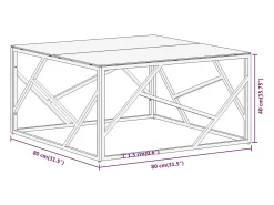 Mesa de centro plateada acero inoxidable y vidrio templado