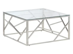 Mesa de centro plateada acero inoxidable y vidrio templado ES85275