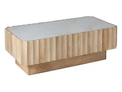 Mesa de centro rectangular de madera de mango y mármol blanco Naxos con almacenamiento