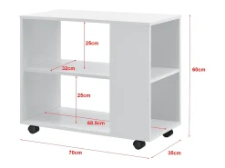 Mesa de centro rectangular con ruedas para salón mueble de estilo con estante de almacenaje 60 x 70 x 35 cm blanco 03_0006173