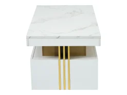 Mesa de centro rectangular - Mesa de centro con 2 cajones y superficie brillante - superficie de mármol blanco - para sala de estar