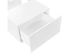 Mesa de centro rectangular 100x50x35,5cm con 2 cajones laterales y tapa de cristal, LED, color blanco