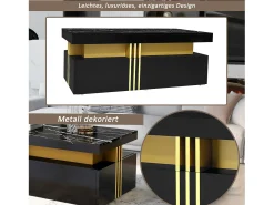 Mesa de centro rectangular con 2 cajones - 100x50x40 cm - tablero de partículas - tapa de mármol, para salón - negro