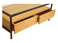 Mesa de centro rectangular con almacenaje de madera maciza de mango, cristal y metal negro 100 cm SITA