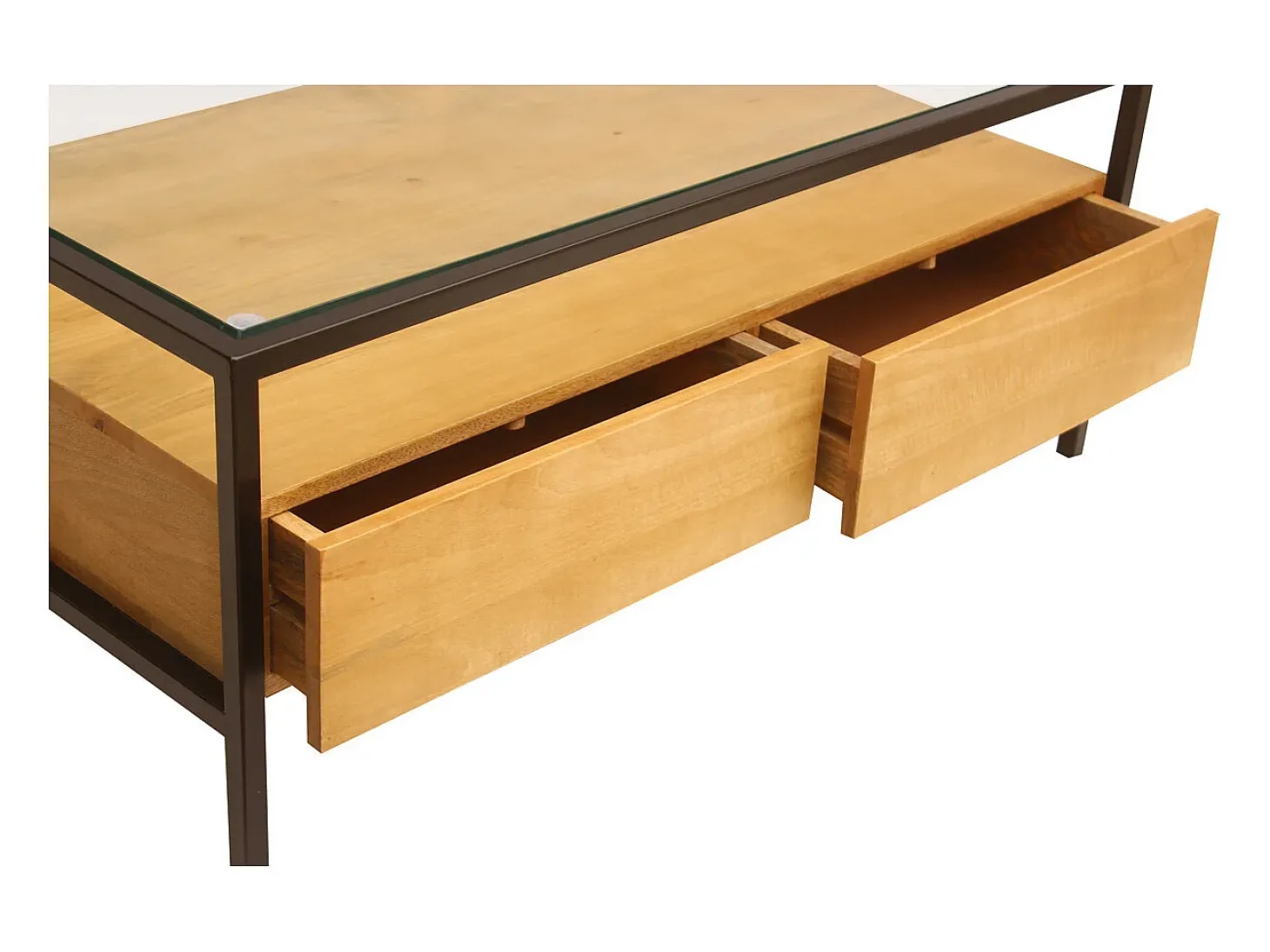 Mesa de centro rectangular con almacenaje de madera maciza de mango, cristal y metal negro 100 cm SITA