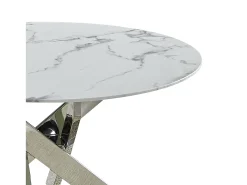 Mesa de centro redonda - Cristal templado efecto mármol blanco - Metal plateado - CHIARA