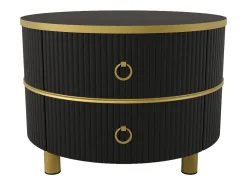 Mesa de centro redonda 2 en 1 - 70 x 70 x 46 cm + Mesa de centro con 2 cajones, 50 x 50 x 40 cm - MDF negro