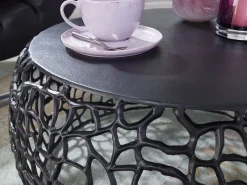 Mesa de Centro Redonda Aluminio Negro 66x66x30 cm Metal | Mesa Auxiliar para Salón Moderna | Mesita Café Pequeña para Sofá