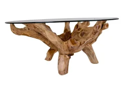 Mesa de centro redonda AMAZONAS de teca y cristal Ø110 cm