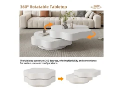 Mesa de centro redonda con tablero giratorio 360° y LED, diseño floral, MDF, crema (74,8x67,5x31 cm)