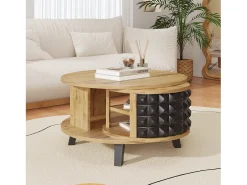 Mesa de centro redonda con estantes de almacenamiento giratorios - 85,2 x 80 x 45,2 cm - Tablero de partículas - Natural + Negro