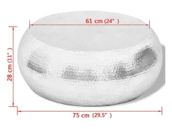 Mesa de centro redonda de aluminio martillado plateada
