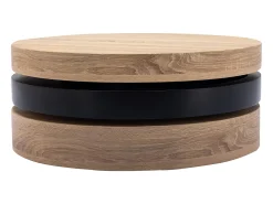 Mesa de centro redonda giratoria con 1 estante de MDF - Negro y natural claro - JANITA