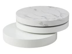Mesa de centro redonda giratoria con 1 estante - MDF - Efecto mármol blanco - JANITA