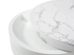 Mesa de centro redonda giratoria con 1 estante - MDF - Efecto mármol blanco - JANITA