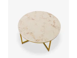 Mesa de centro redonda moderna de 90 cm de metal y efecto mármol Sulley+ - Oro