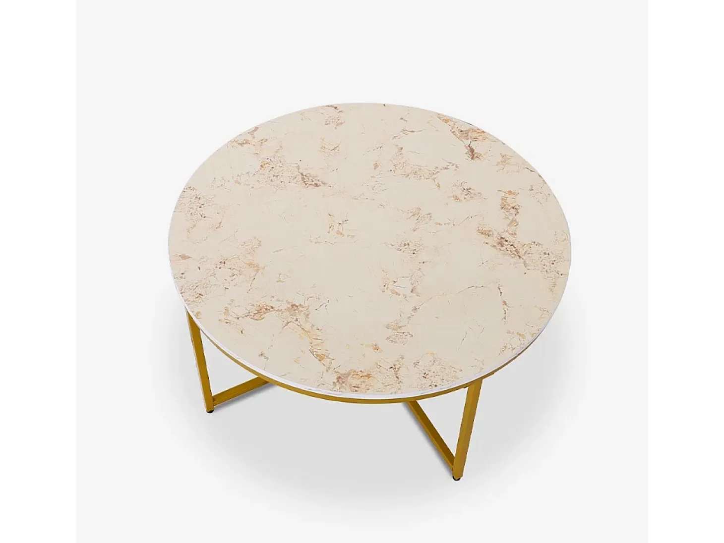 Mesa de centro redonda moderna de 90 cm de metal y efecto mármol Sulley+ - Oro