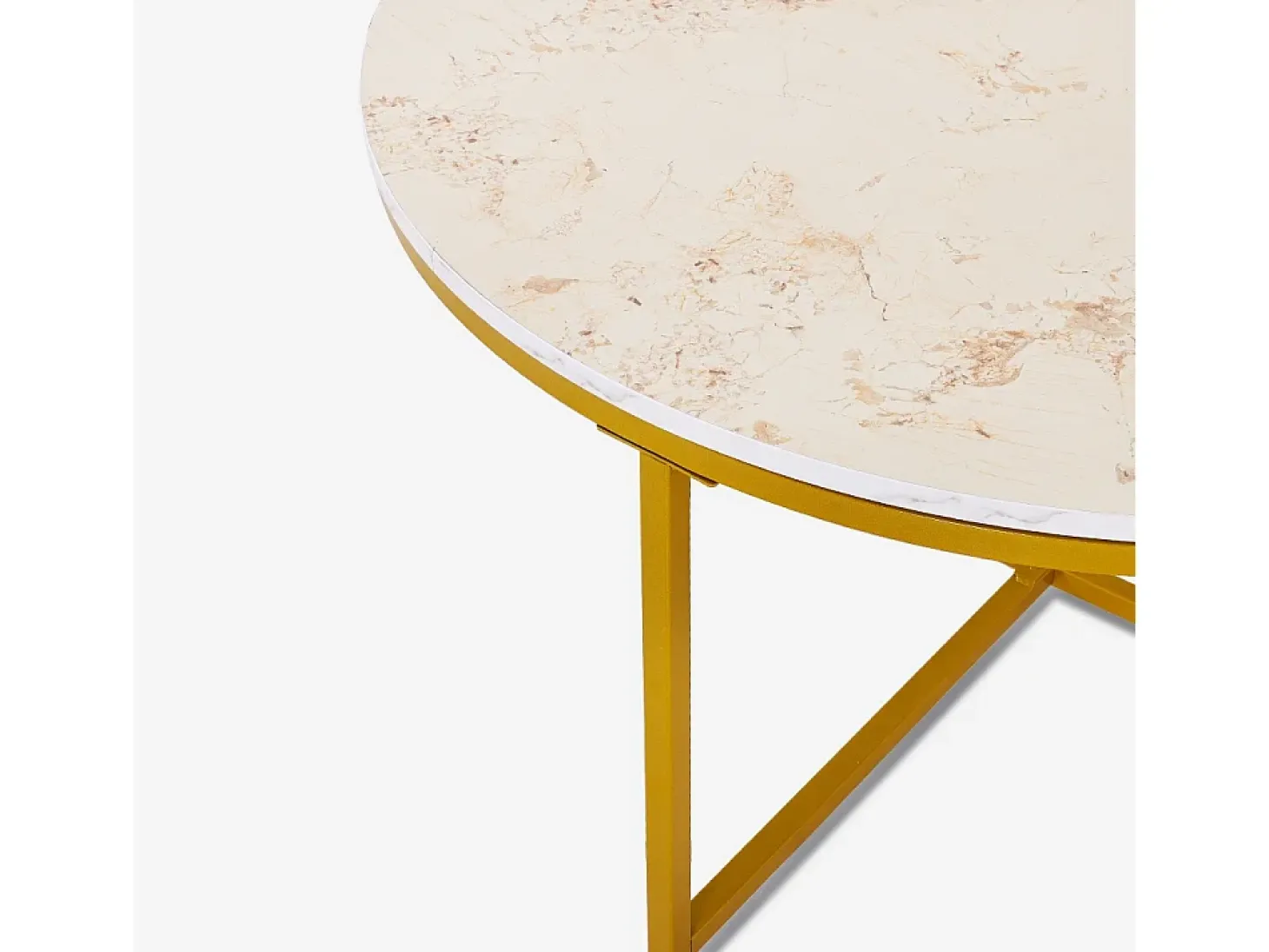 Mesa de centro redonda moderna de 90 cm de metal y efecto mármol Sulley+ - Oro
