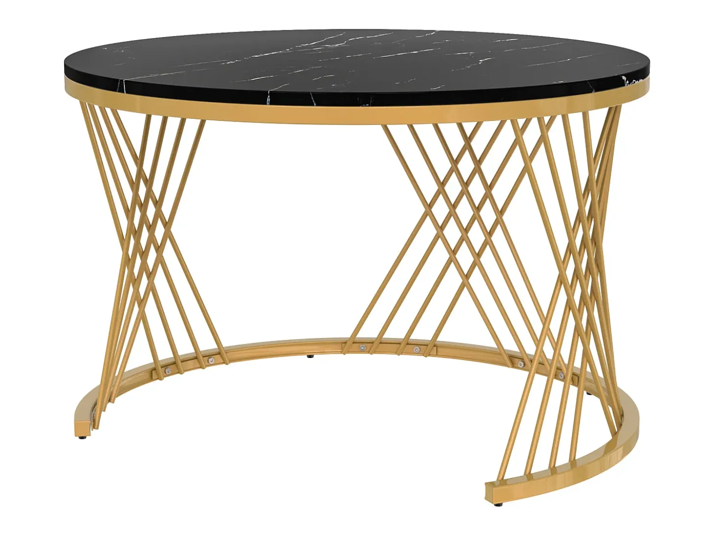 Mesa de centro redonda nido con cajón - Diseño de mármol negro - Patas de metal dorado