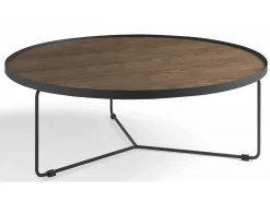 Mesa de centro redonda Noka de madera chapada en nogal y metal negro