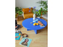 Mesa de centro redonda tablero azul laminado de 3cm azúl prussia 100cm-HECHO EN ESPAÑA