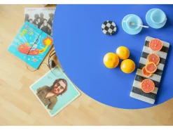 Mesa de centro redonda tablero azul laminado de 3cm azúl prussia 100cm-HECHO EN ESPAÑA