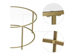 Mesa de centro redonda Valora con estructura de acero dorado y tablero de cristal