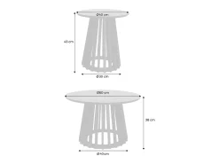 Mesa de centro redondas de efecto madera y abeto, set de 2 nogal