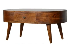 Mesa de centro redondeada de castaño Artisan Furniture, 2 cajones, marrón