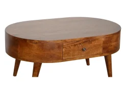 Mesa de centro redondeada de castaño Artisan Furniture, 2 cajones, marrón