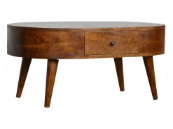Mesa de centro redondeada de castaño Artisan Furniture, 2 cajones, marrón