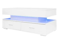 Mesa de centro regulable en altura con LED - 2 cajones - Controlada por APP - Blanco