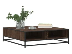 Mesa de centro roble marrón 100x100x30 cm madera contrachapada/metal