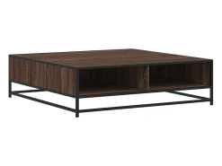 Mesa de centro roble marrón 100x100x30 cm madera contrachapada/metal