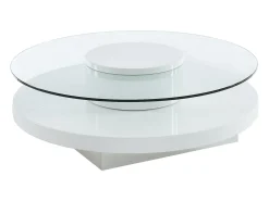 Mesa de centro RYHALI - Tablero giratorio - Cristal templado y MDF