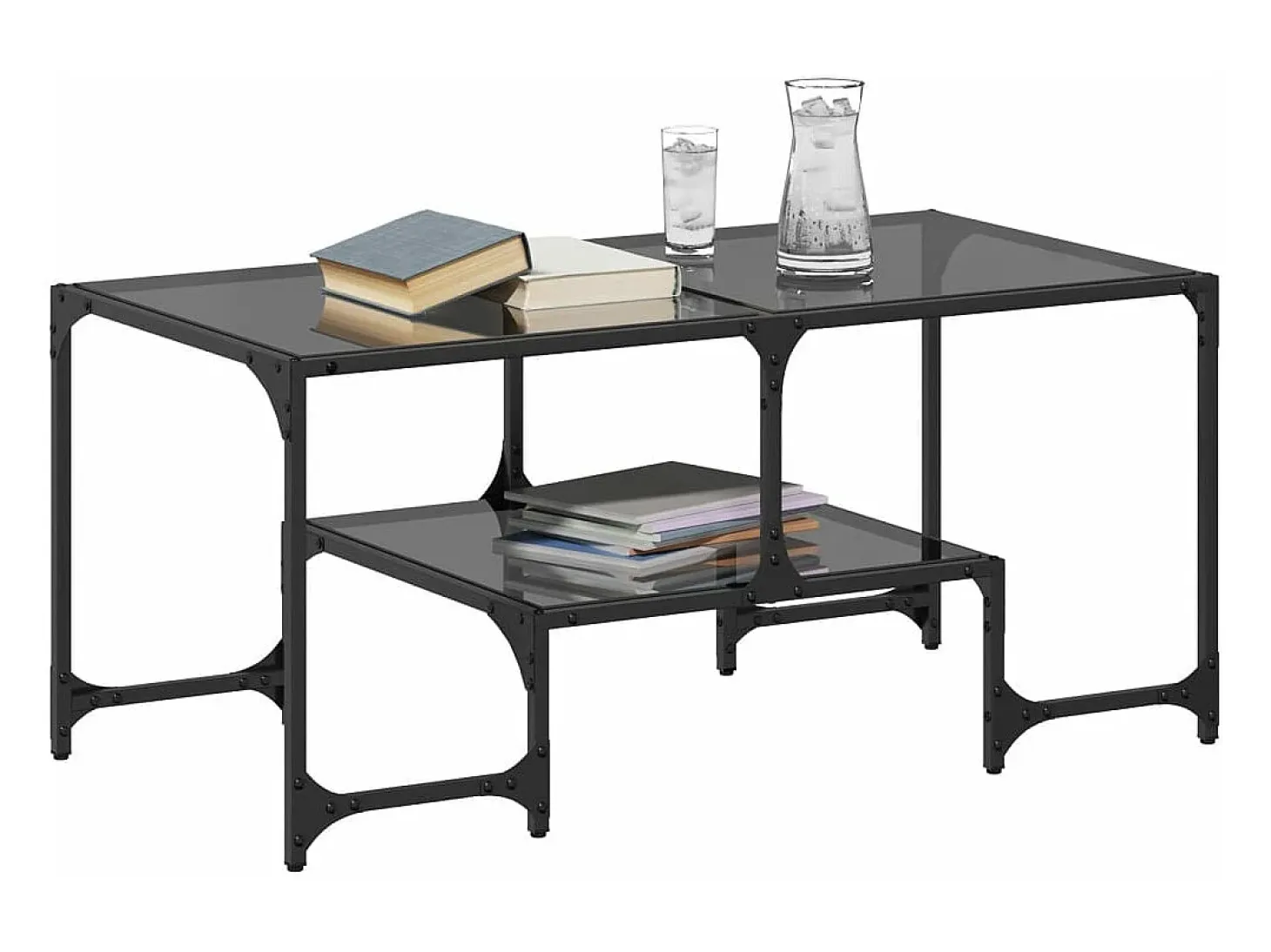 Mesa de centro superficie de vidrio acero negra 98,5x50x45 cm