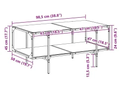 Mesa de centro superficie de vidrio acero 98,5x50x45 cm