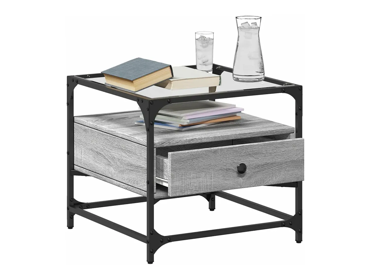 Mesa de centro tapa de vidrio acero gris Sonoma 50x50x45 cm
