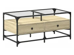 Mesa de centro tapa de vidrio acero roble Sonoma 98,5x50x45 cm