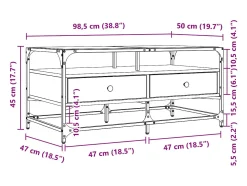 Mesa de centro tapa de vidrio acero roble Sonoma 98,5x50x45 cm