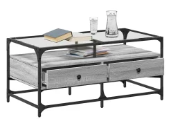Mesa de centro tapa de vidrio acero gris Sonoma 98,5x50x45 cm