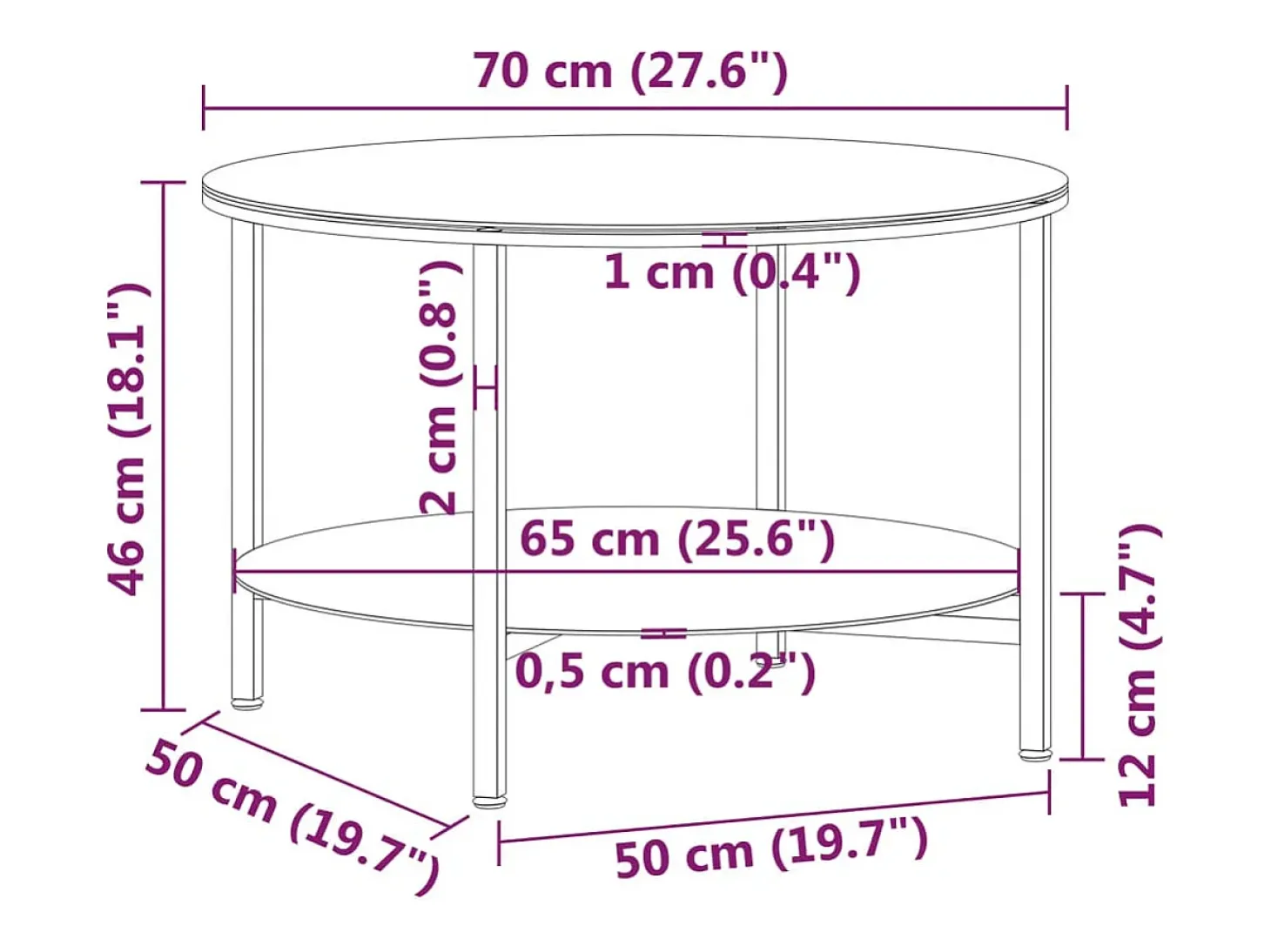 Mesa de centro vidrio templado negro y mármol blanco 70 cm