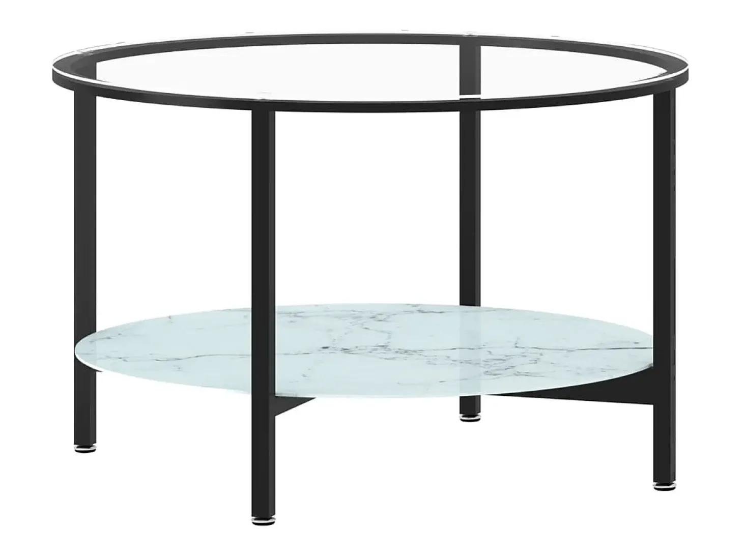 Mesa de centro vidrio templado negro y mármol blanco 70 cm