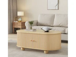 Mesa de centro 100x50x40 cm - con almacenamiento - con puertas correderas - natural