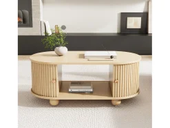 Mesa de centro 100x50x40 cm - con almacenamiento - con puertas correderas - natural