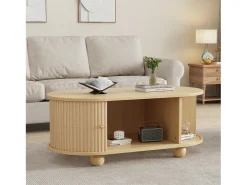 Mesa de centro 100x50x40 cm - con almacenamiento - con puertas correderas - natural