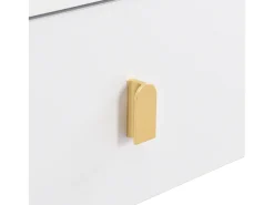Mesa de centro 108x50x40 cm - con 2 cajones - tiradores y patas doradas - blanco