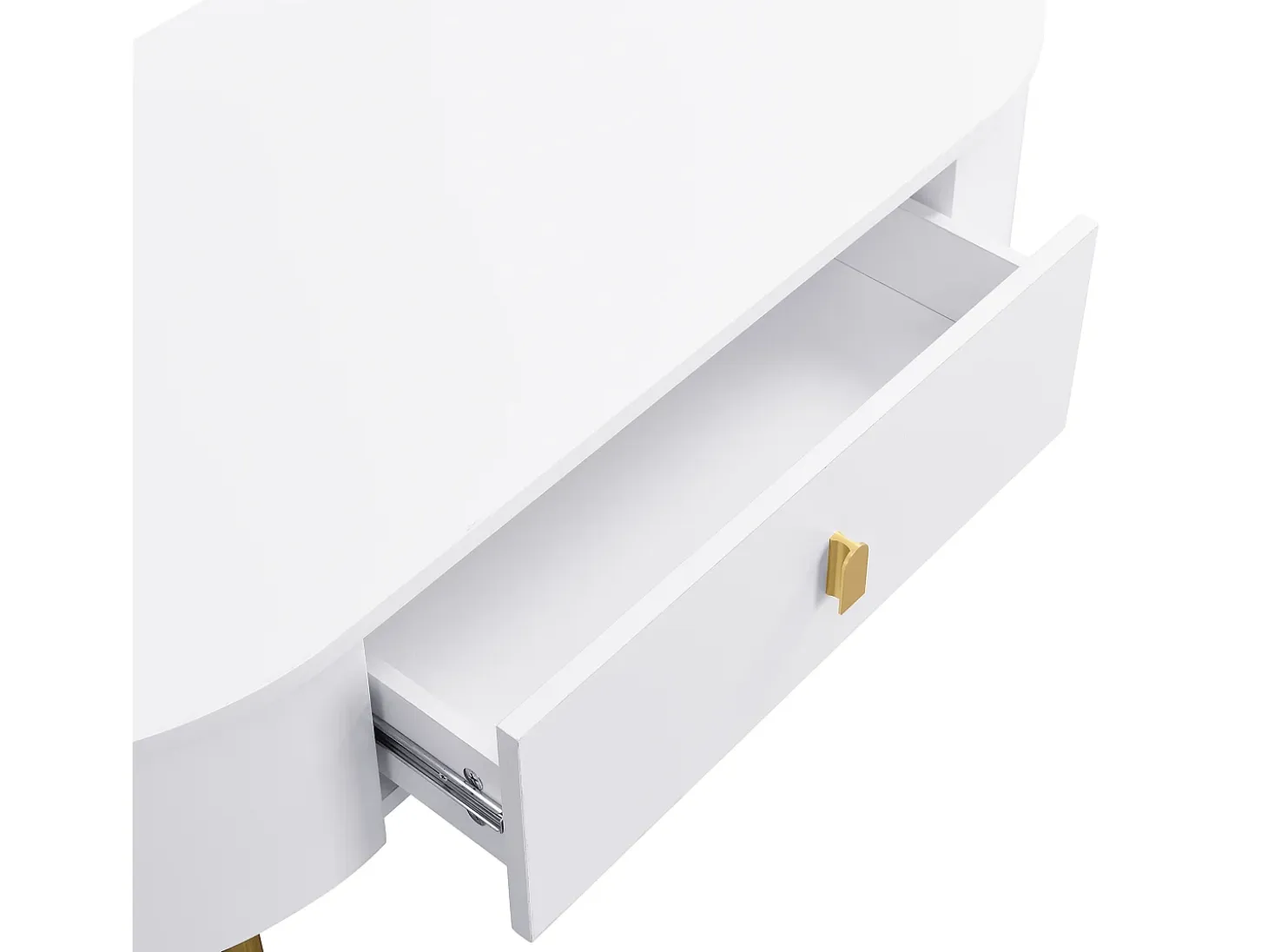 Mesa de centro 108x50x40 cm - con 2 cajones - tiradores y patas doradas - blanco