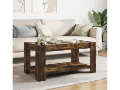 Mesa de centro y LED madera ingeniería roble ahumado 93x53x45cm